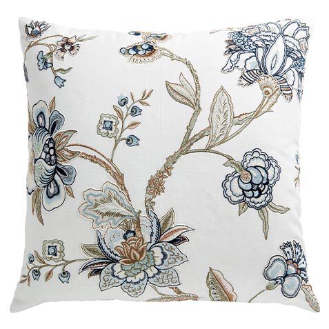 Blue & Taupe Iris Embroidered Square Pillow image 062421