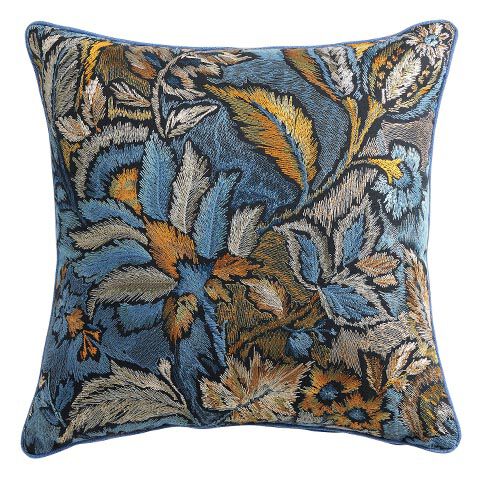 Blue Botanical Embroidered Pillow image 061215