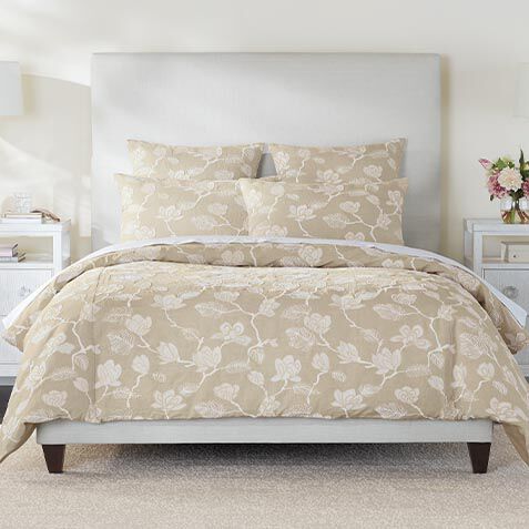 Linen-Blend Floral Embroidered Duvet Cover and Shams Set, Natural image 036238SET