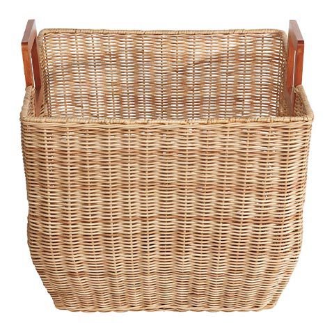 Square Wicker Basket with Wood Handle image 432471   NAT