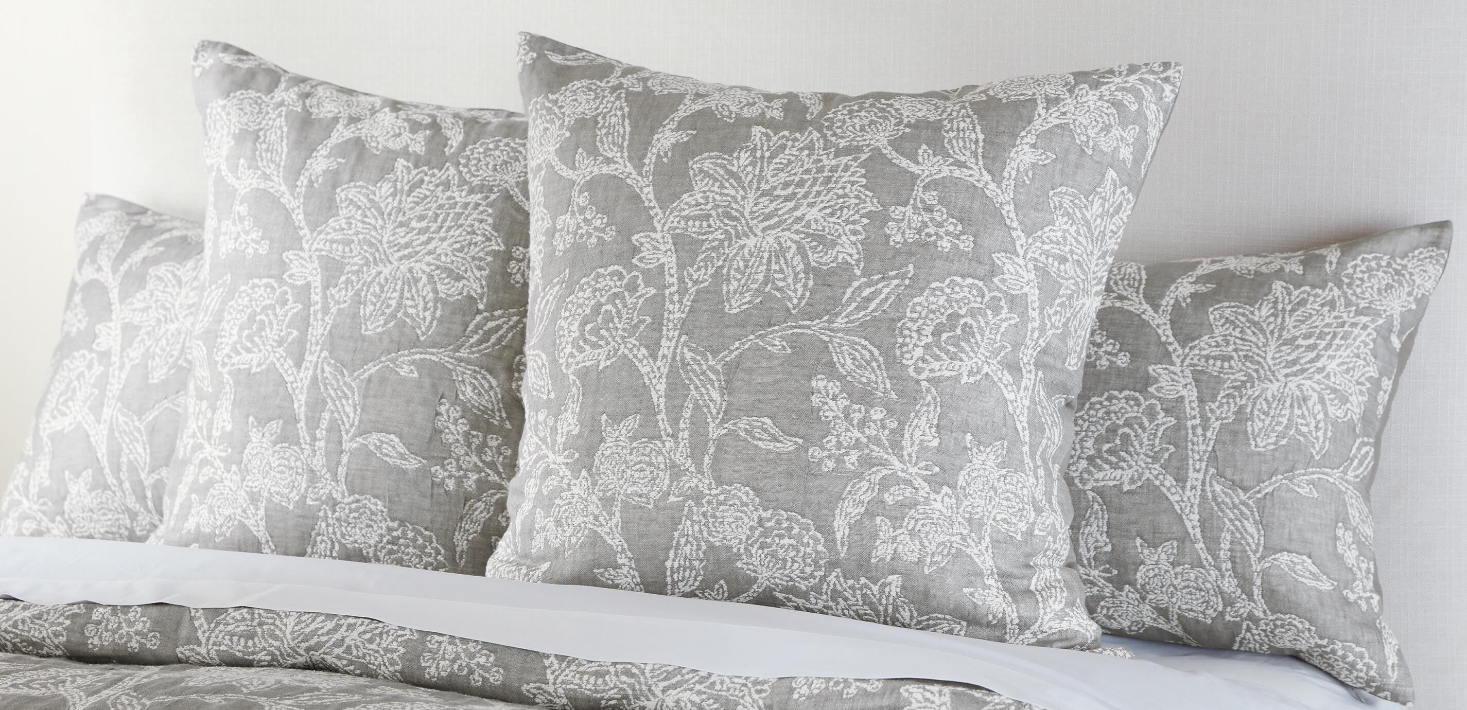 Floral Jacquard Euro Sham, Grey