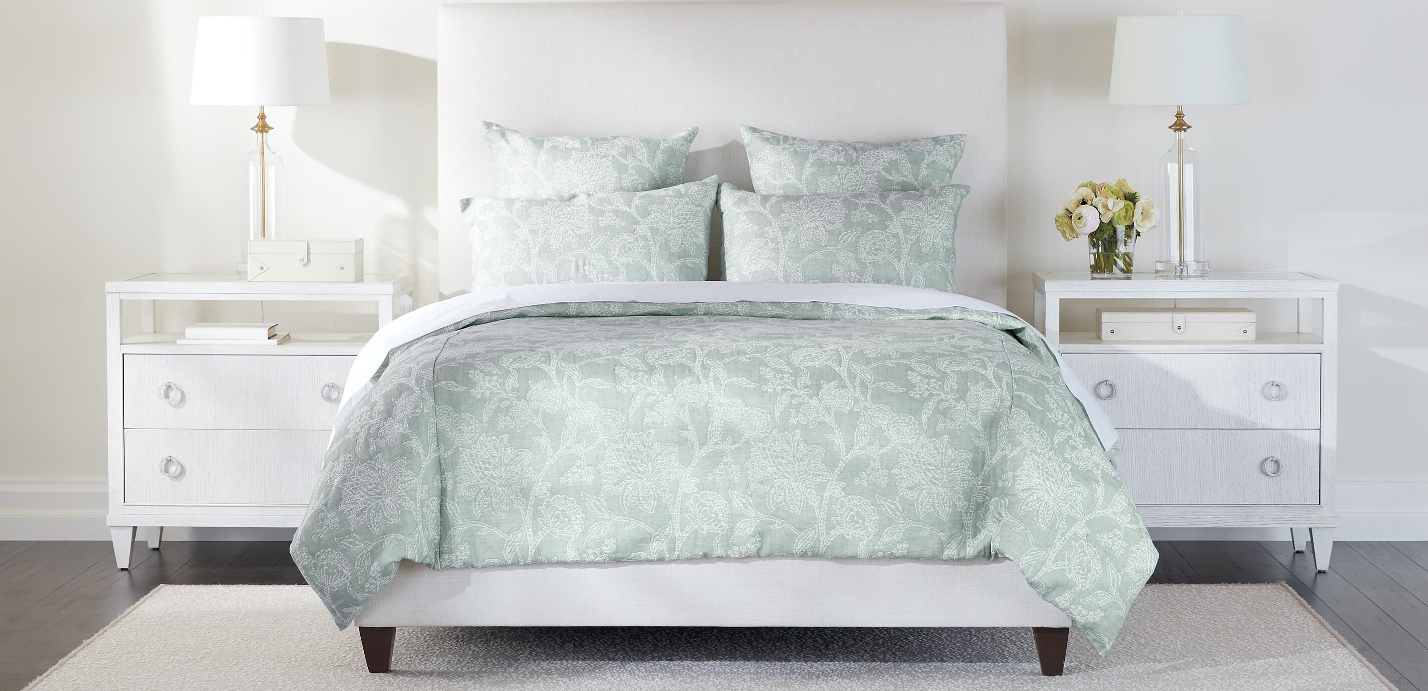 Floral Jacquard Duvet Cover and Shams Set, Aqua