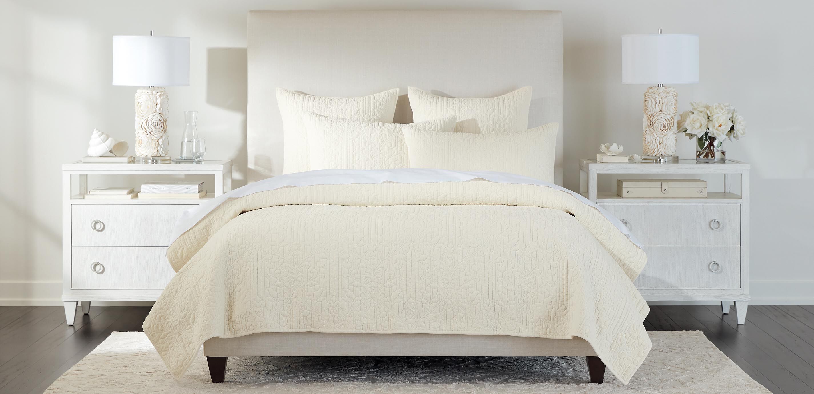 Garment-Dyed Velvet Quilted Coverlet and Shams Set, Ivory