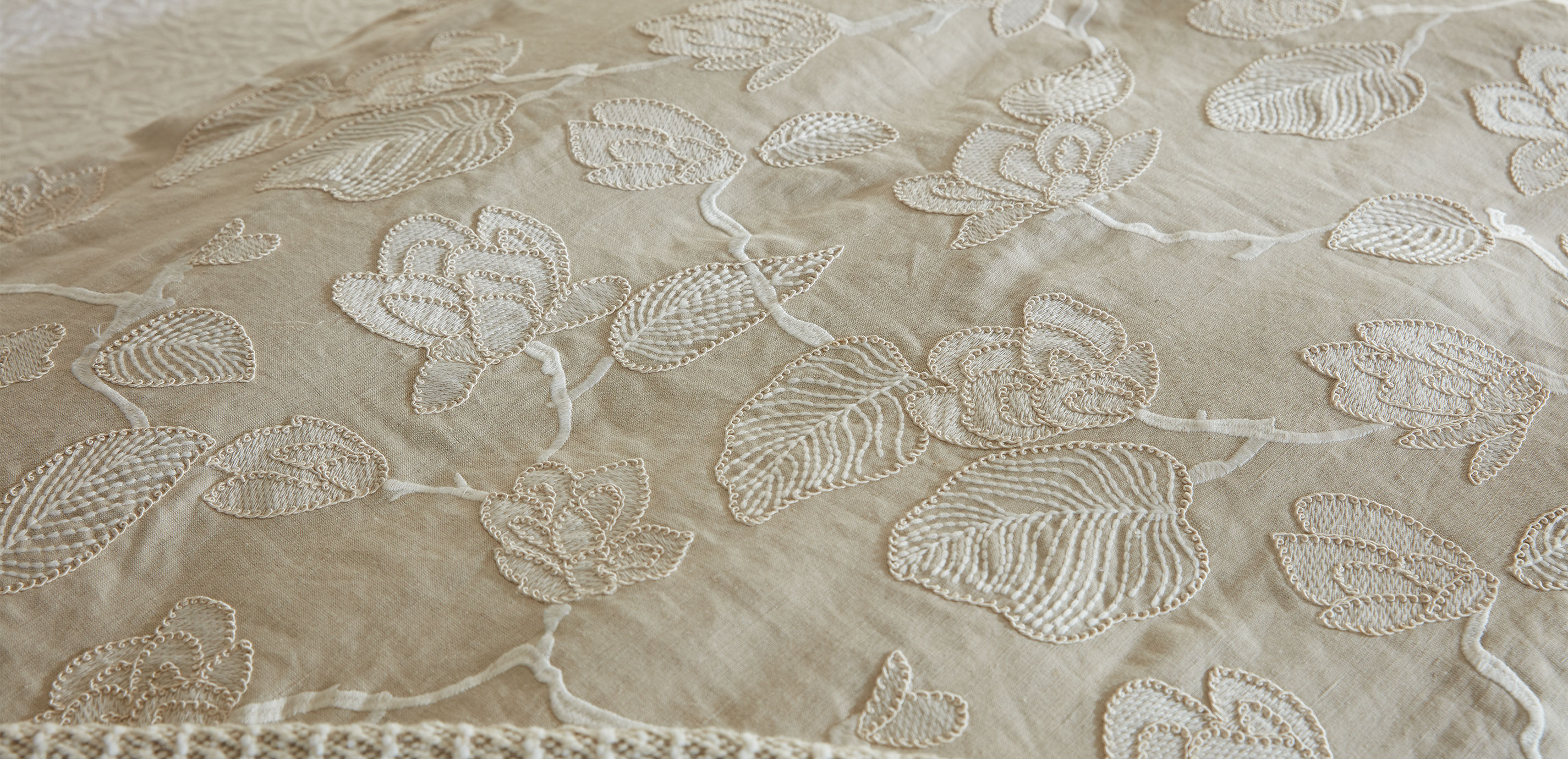 Linen-Blend Floral Embroidered Duvet Cover and Shams Set, Natural_6