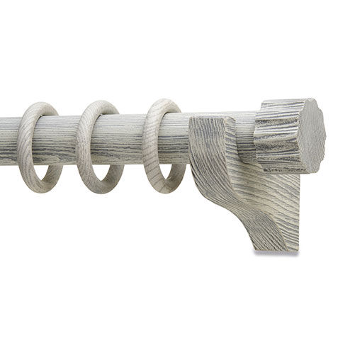 Distressed Wood Drapery Hardware Set with Ribbed End Cap Finial image distressedribbedendcap