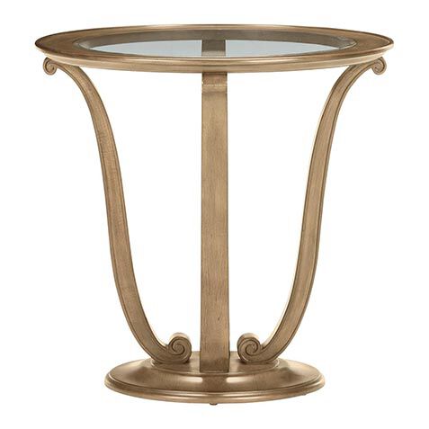 Camille Round Glass-Top Scroll-Base End Table image 238052