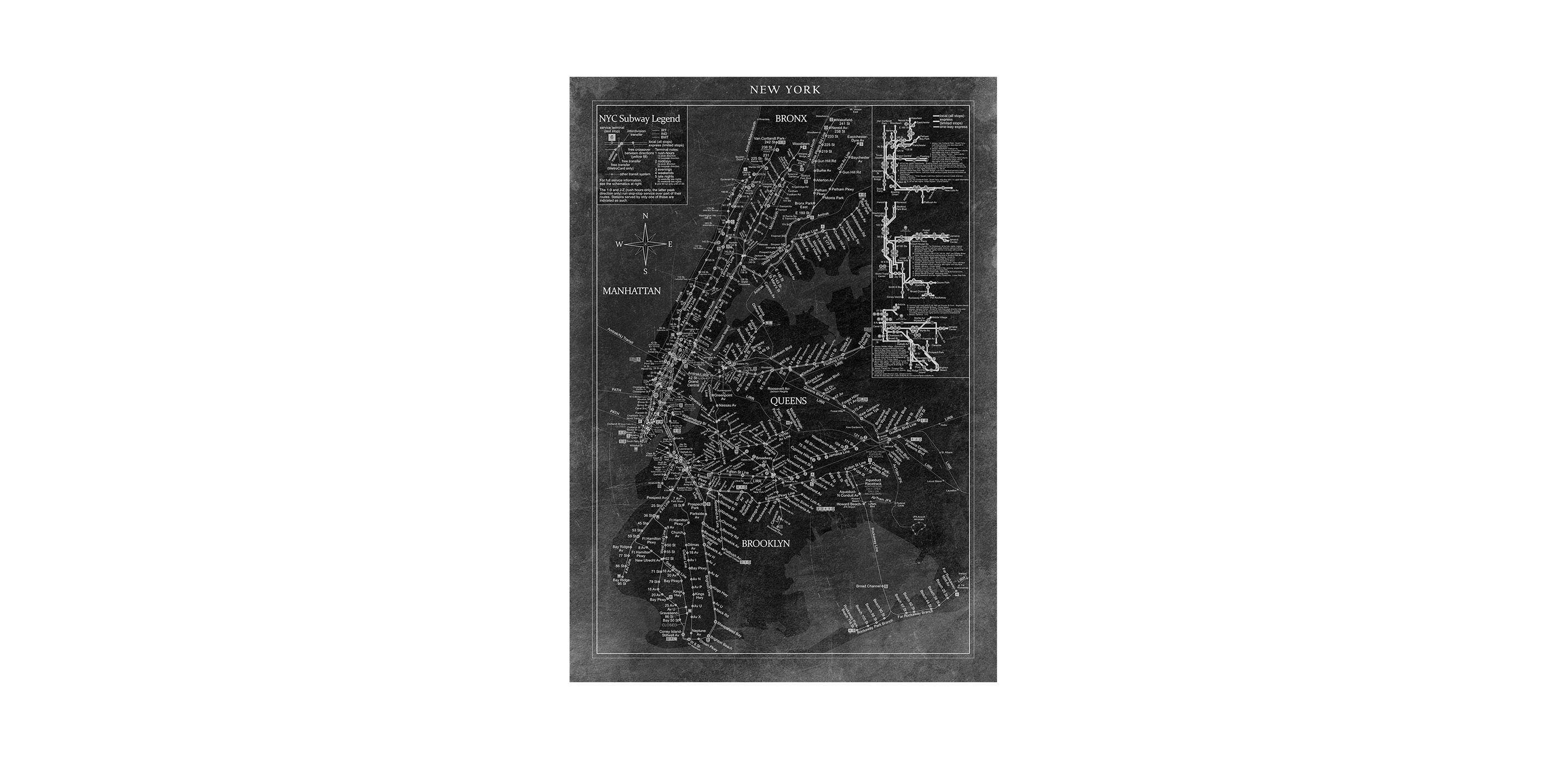 New York Subway Map Black