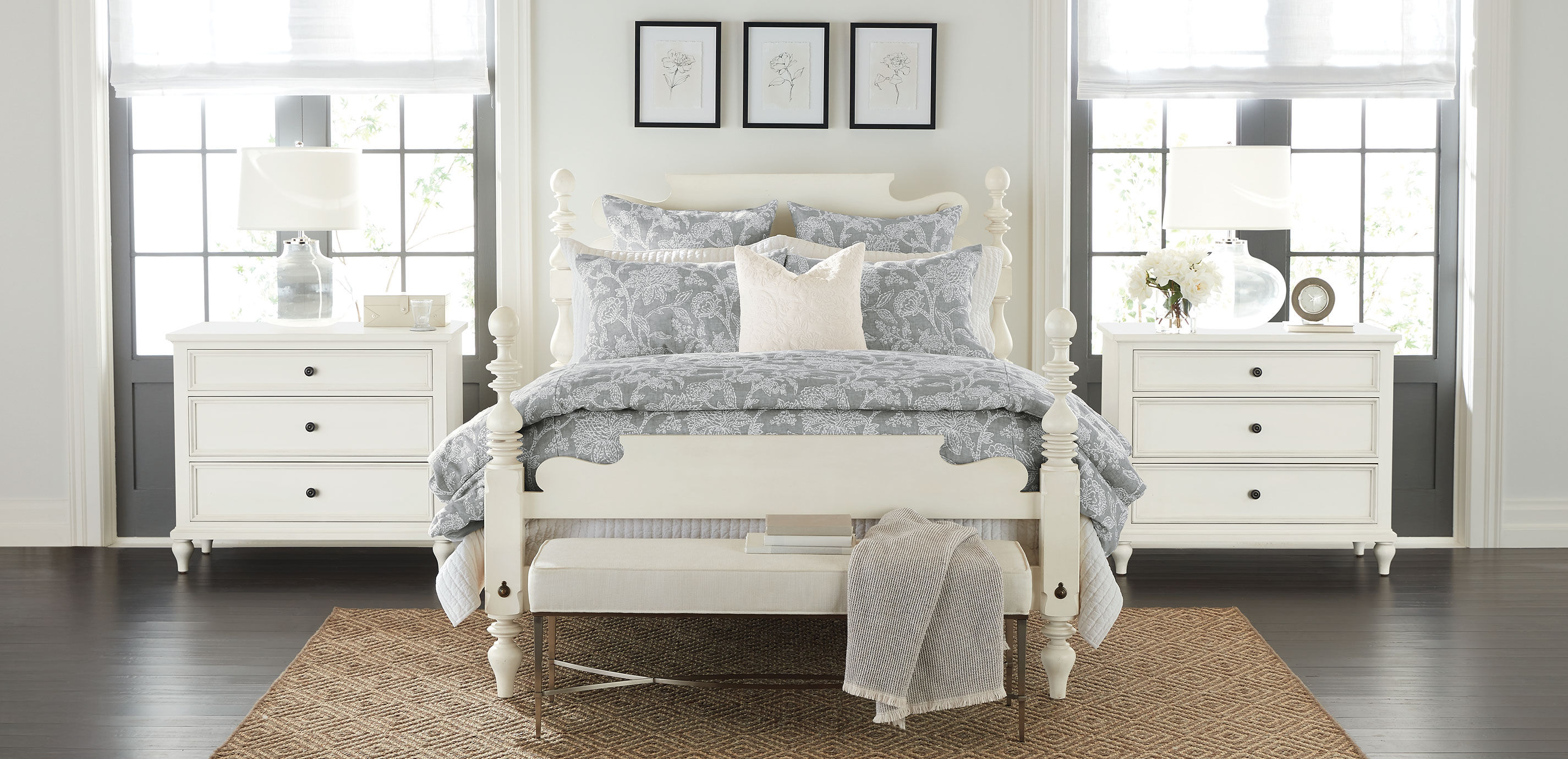 Floral Jacquard Duvet Cover and Shams Set, Gray_7