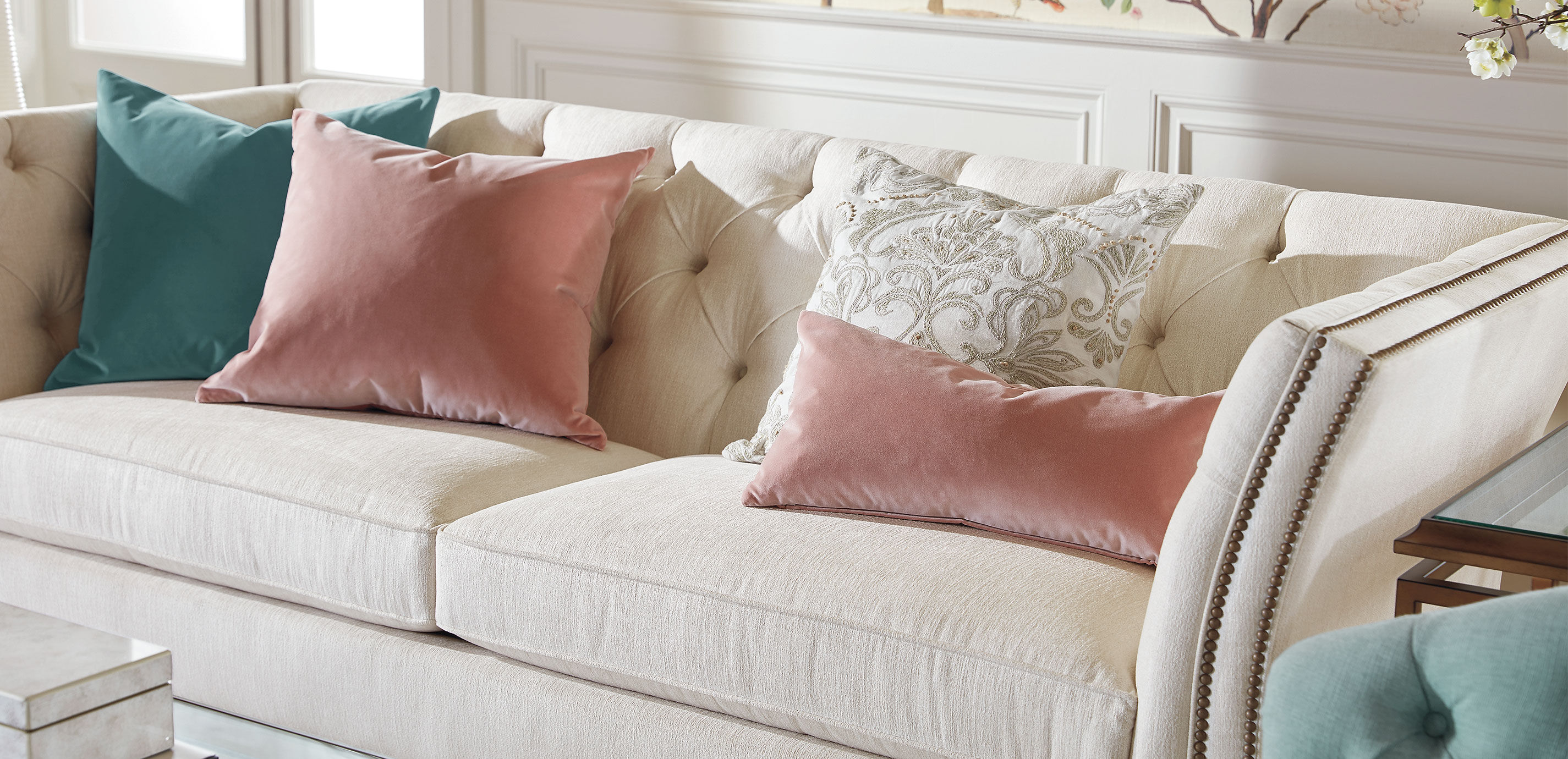 White and Green Embroidered Damask Pillow_6