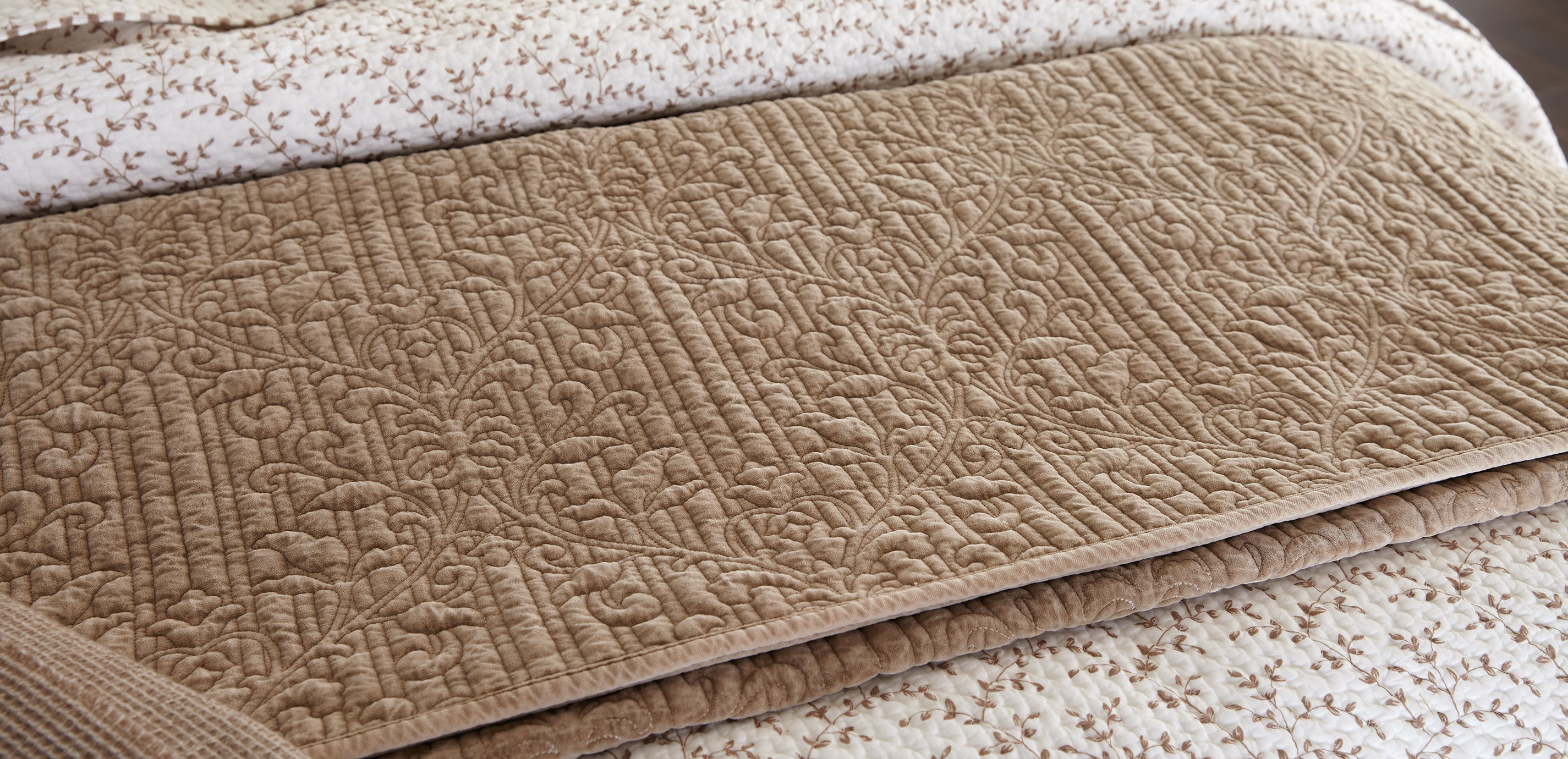 Garment-Dyed Velvet Quilted Coverlet Set, Tan_4