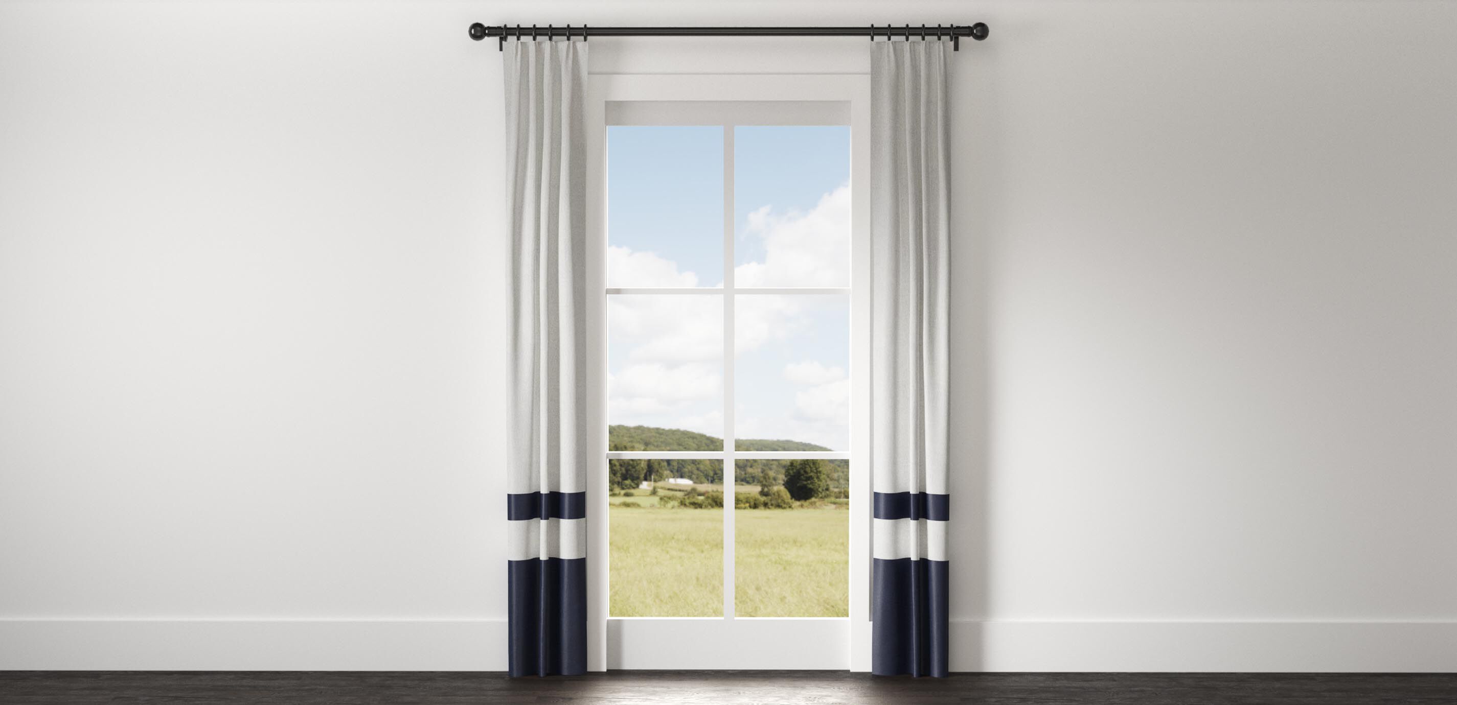 Sayre Washed Linen Drapery Panel with Trim Border