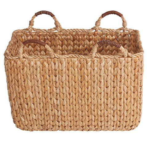 Seagrass Basket with Leather-Wrapped Handle image 432473   NAT