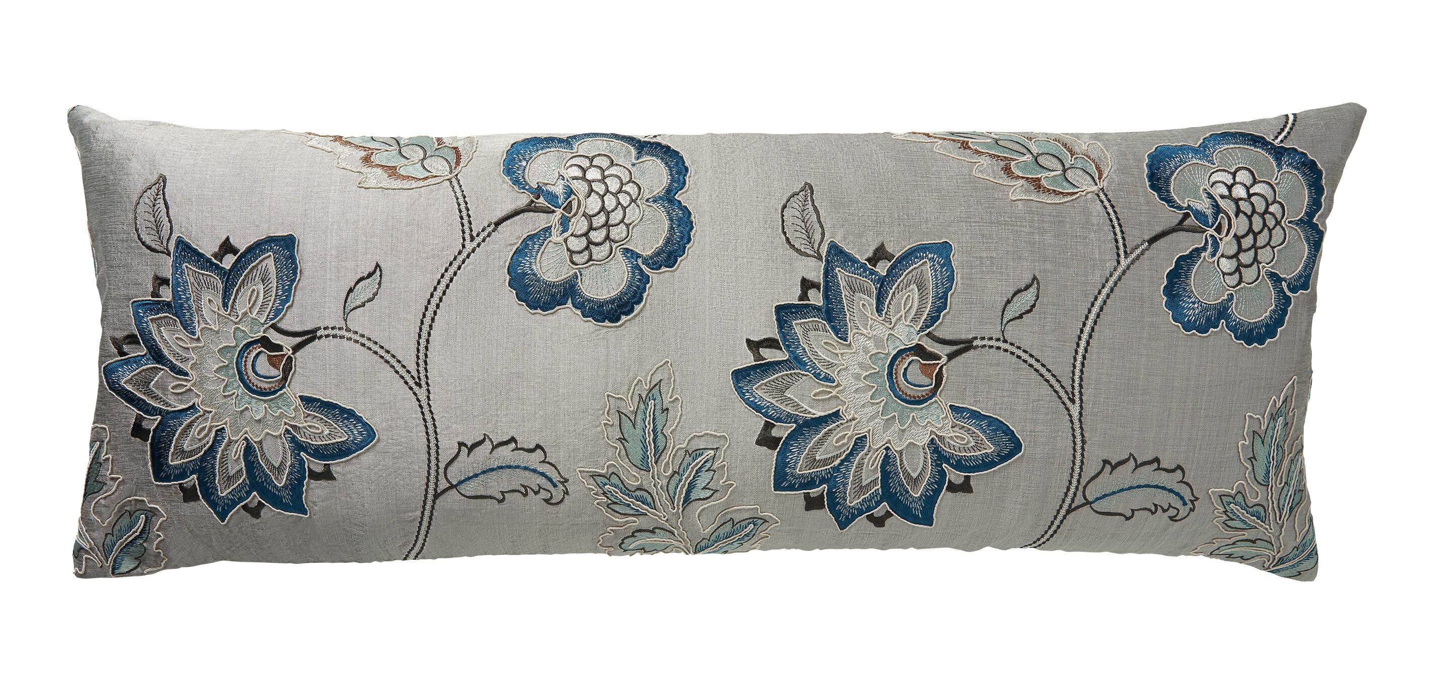 Silver Floral Embroidered Bolster Pillow