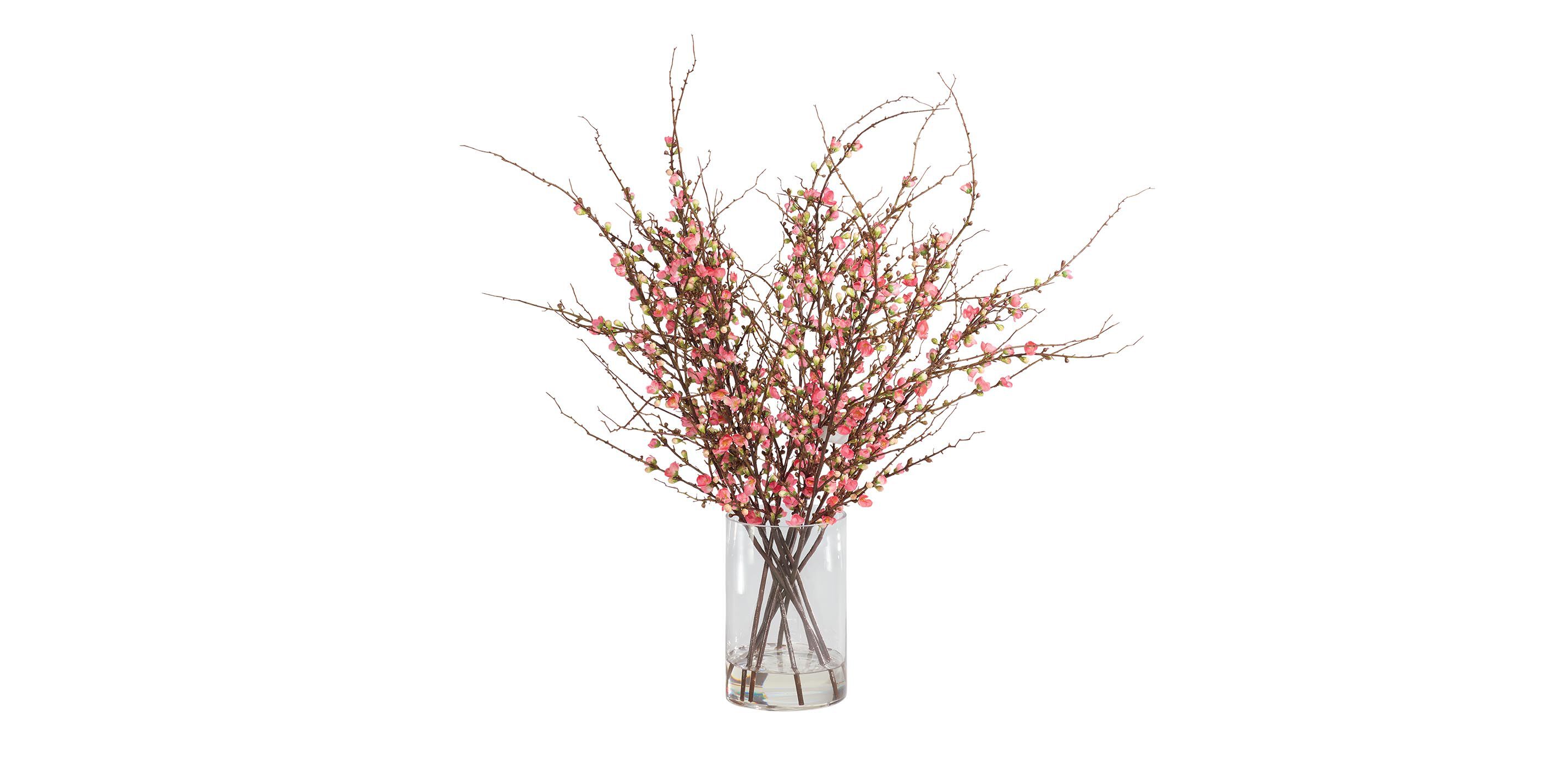 Dark Peach Blossom Arrangement in Glass Vase