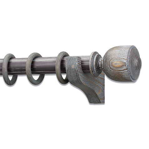 Distressed Wood Drapery Hardware Set with Vase Finial image distressedvase