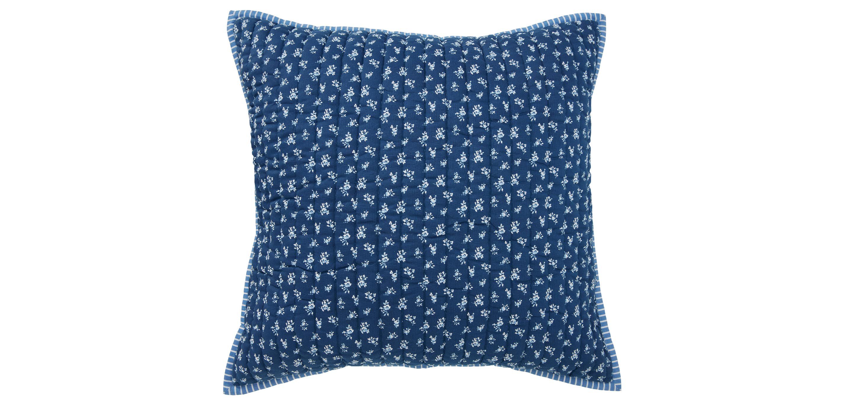 Navy and White Floral Pillow