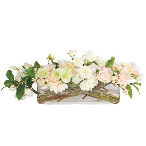 Blush Mixed Floral Centerpiece in Low Linear Glass Vase image 443777   PNK