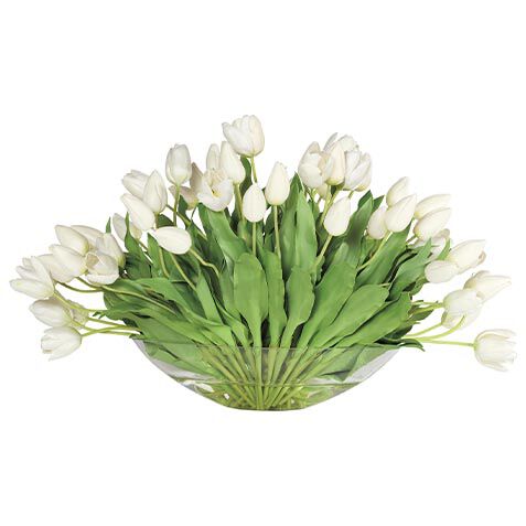 White Tulip Centerpiece in Linear Glass Vase image 443772   WHT