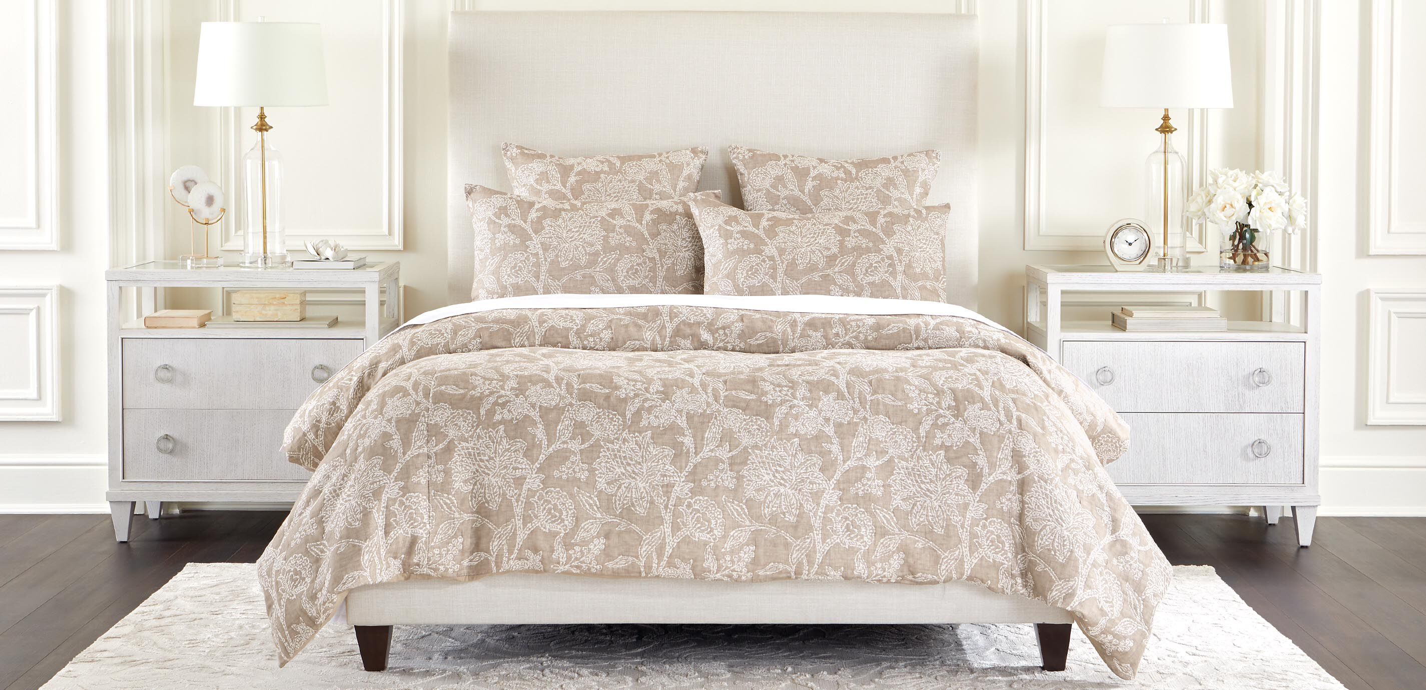 Floral Jacquard Duvet Cover and Shams Set, Tan