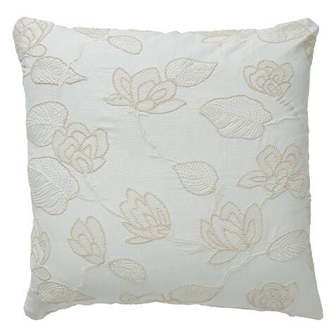 Linen-Blend Floral Embroidered Square Pillow, White image 062407