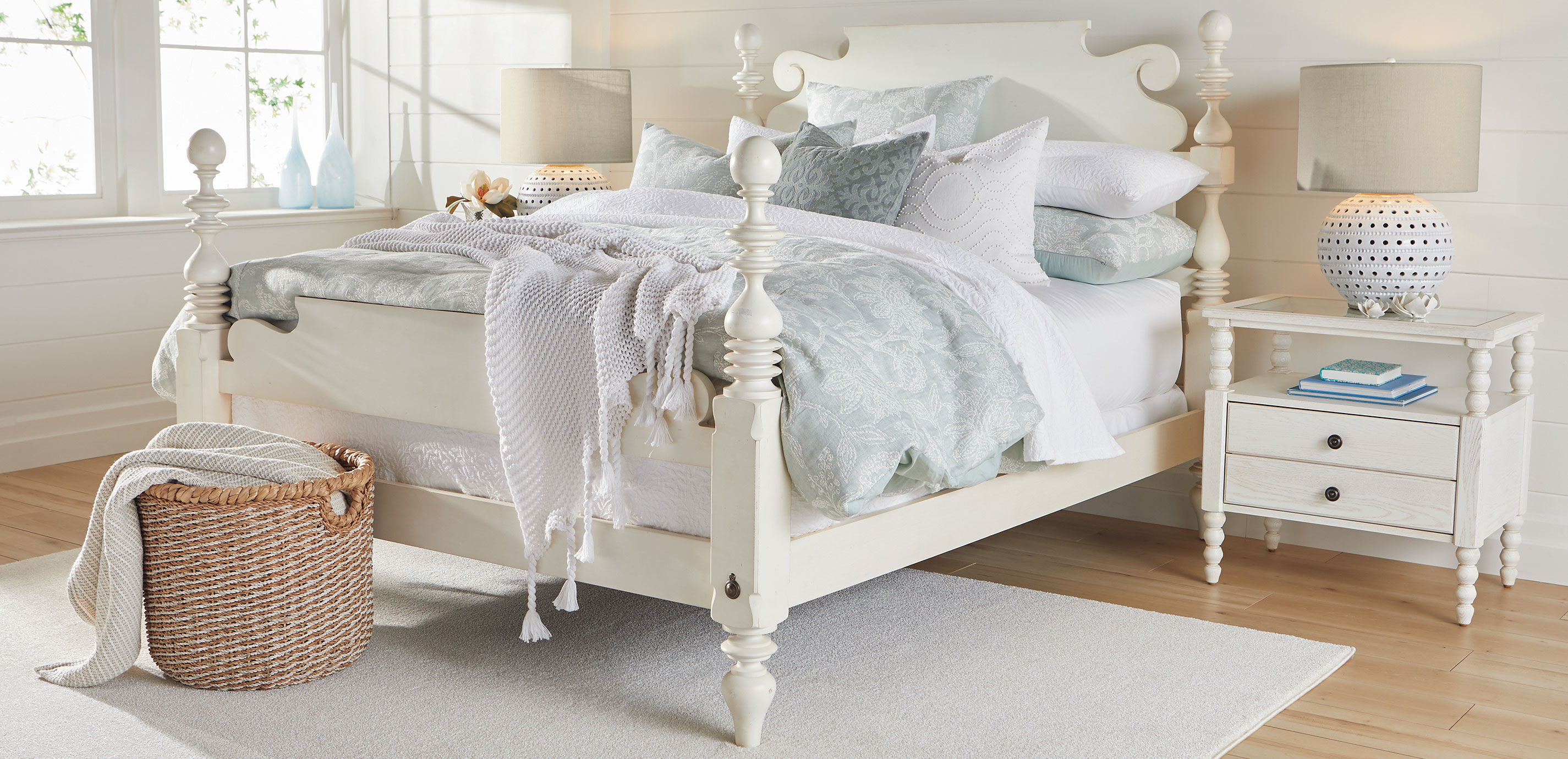 Floral Jacquard Duvet Cover and Shams Set, Aqua_7