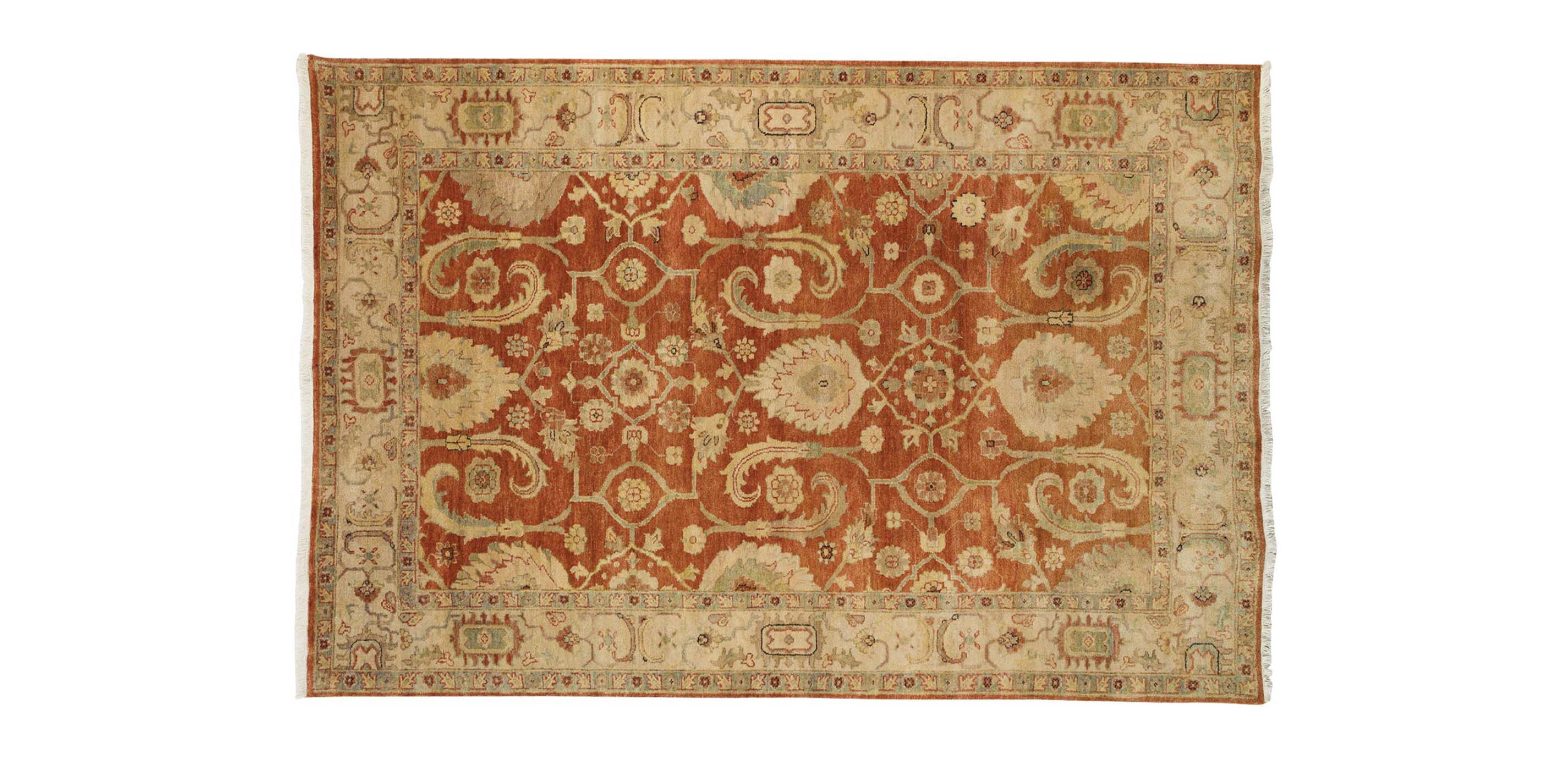 Indo Herat Rug, Rust/Ivory
